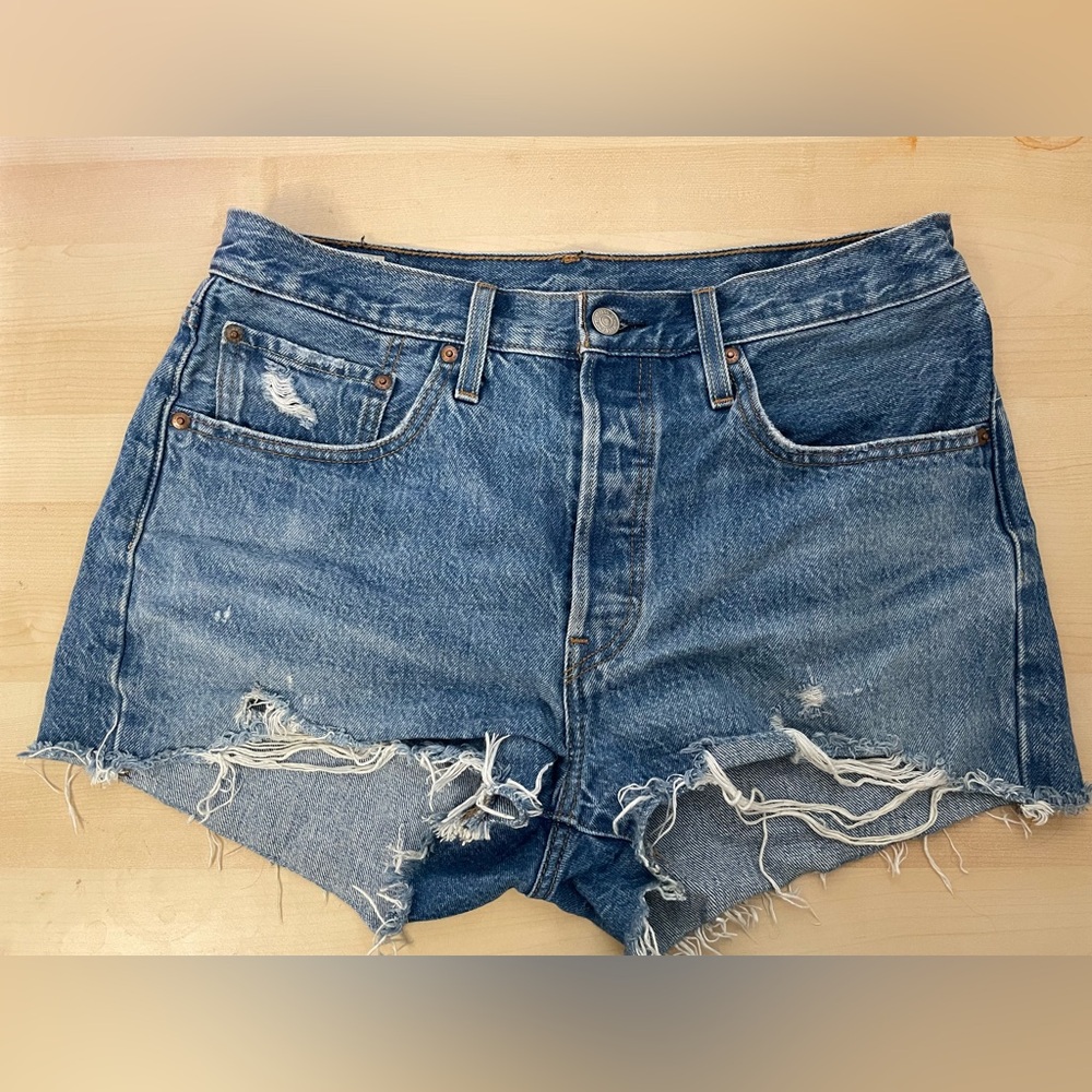 Levi's Distressed Cutoff Denim Shorts - Blue